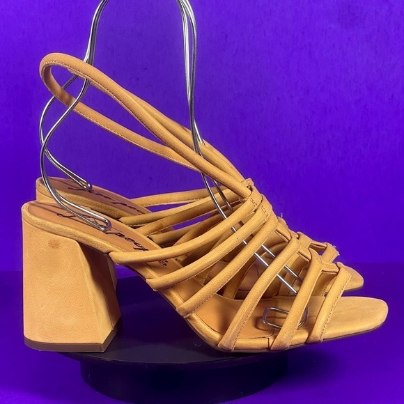 Free People Colette Cinched Orange Leather Slingback Heel Sandals Women's Sz 7.5 - Picture 1 of 8